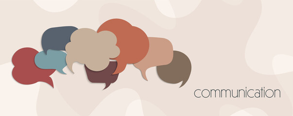 Sticker - Banner colorful speech bubble. Communication or connection social network concept. Text communication. Online friends community. To communicate. Talk chat exchange and share information