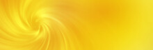 Bright Yellow Spiral Vortex Soft Blurred Abstract Gradient Background Banner, Header Texture. Wide Screen Wallpaper. Panoramic Web Banner With Copy Space For Design
