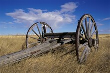 Low Angle View Of An Old Fashioned Wagon, Alberta, Canada