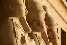 Egypt, Luxor, Osiride Statues At Mortuary Temple Of Hatshepsut At Deir El Bahri On West Bank Of Nile River