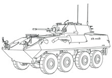 Weapon Carrier Vehicle isolated on white background. Vector Military machine. Military vehicle logotype.