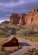 High Angle View Of A Barn Along The Road, Capitol Reef National Park, Utah, USA