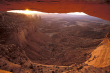 High Angle View Of A Landscape From A Natural Arch, Mesa Arch, Canyonlands National Park, Utah, USA