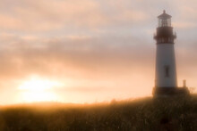 USA, Oregon, Newport, Yaquina Head Light House At Sunset