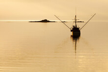 USA, Alaska, Inian Islands, Fishing Boat At Sunset