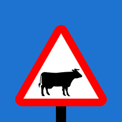 Wall Mural - Warning triangle cattle on this road sign