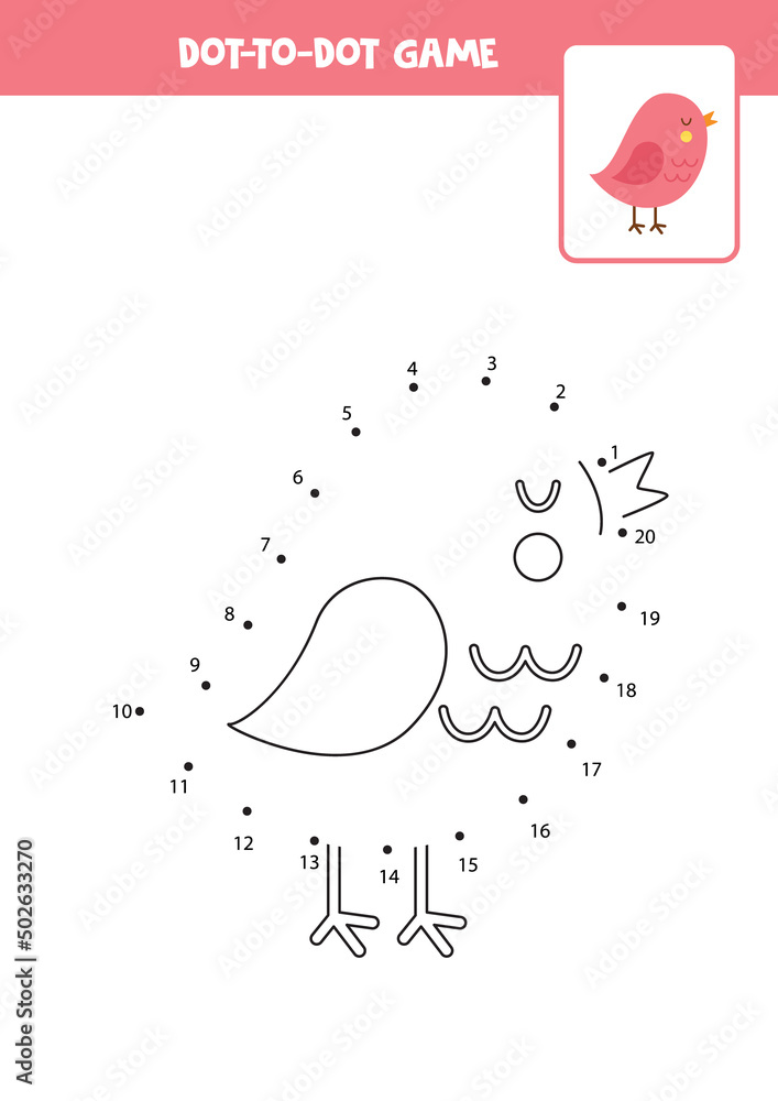 Connect the dots game with cute pink bird. Stock Vector | Adobe Stock
