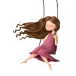 © MiriShagal - cute girl on swing, watercolor style illustration
