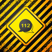 Black Telephone With Emergency Call 911 Icon Isolated On Yellow Background. Police, Ambulance, Fire Department, Call, Phone. Warning Sign. Vector