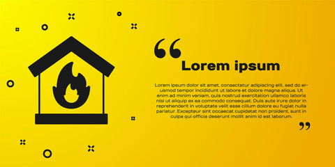 Poster - Black Fire in burning house icon isolated on yellow background. Vector