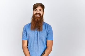 Sticker - Caucasian man with long bear standing over isolated background with a happy and cool smile on face. lucky person.