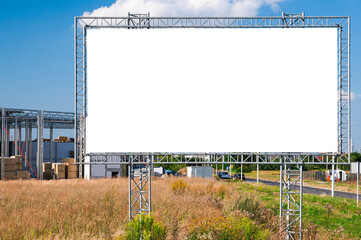 Advertising billboard mock-up in front of the construction site