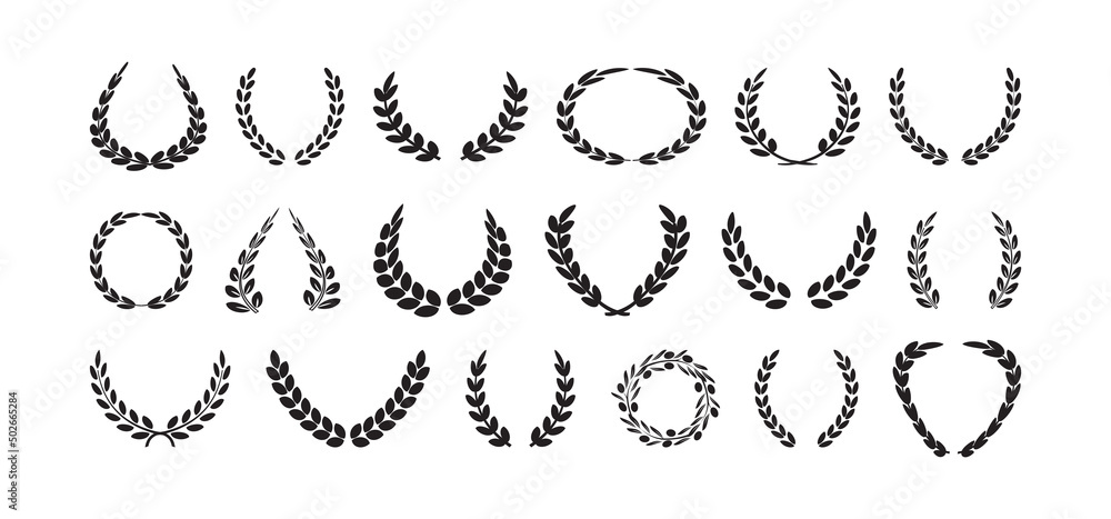 Laurel crown and wreath, olive leaf branch vector set, award and winner ...
