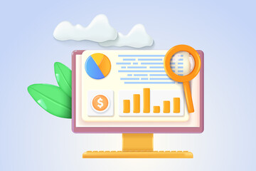 Wall Mural - data analytics, dashboard and business finance report. 3d web vector illustrations.