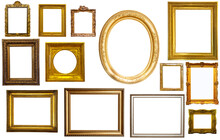Assortment Of Golden And Silvery Art And Photo Frames Isolated On White Background