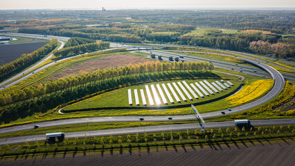 Solar panels in the middle of a highway intersection in Almere, Netherlands