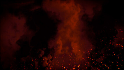 Wall Mural - Dark war or battle actions bg with smoke sparks and fire - abstract 3D rendering