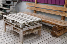 Recycled Wood Table Bench Made From Old Wooden Storage Pallet Diy On Home Garden Terrace