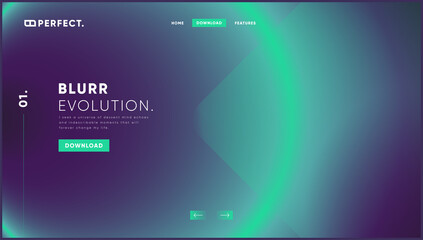 Concept of web page with futuristic tech neon gradient design. Landing page or desktop website header with blurred light background. For advertisement app or crypto, technology, science project.