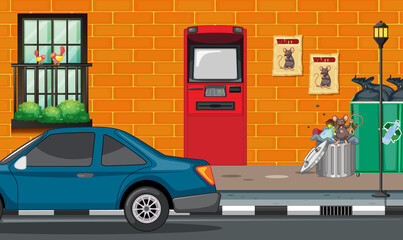 Canvas Print - Empty scene with ATM on street in the city