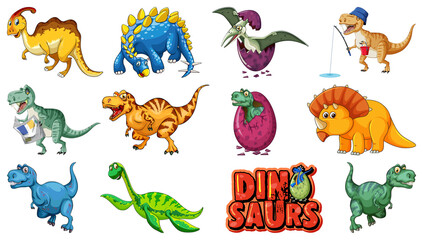 Wall Mural - Many dinosaurs on white background