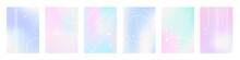 Fluid Holographic Gradient Poster Collection. Beautiful Cover Set With Pastel Liquid Colors And Line Art Of Stars