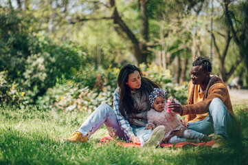 Wall Mural - Multiracial family having fun in the park