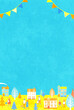 夏の街並みと人々のベクターイラスト背景(バナー,ポスター,街並み,人々,青空,空) 