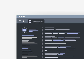 View Source Code Using View Page Source in Internet Browser. HTML and CSS webpage code viewer for web development and programming concept.