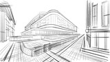 Fototapeta Perspektywa 3d - Architectural abstract sketch of a complex of buildings. 