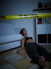 Wall Mural - Crime Scene - Woman dead lying on the floor