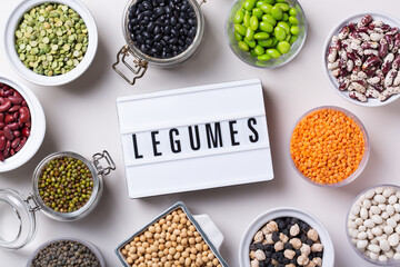 Wall Mural - Variety of legumes, lentils, beans, plant based vegan protein source