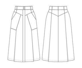 Wall Mural - Fashion technical drawing of  midi denim skirt 