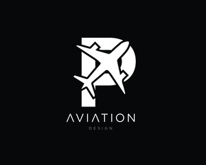 Wall Mural - Minimalist Letter P Aviation Logo Design | P Airplane Logo Design