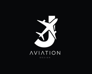 Wall Mural - Minimalist Letter J Aviation Logo Design | J Airplane Logo Design