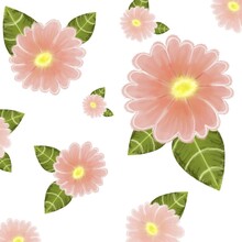 Pink Flowers With Green Petals On A White Background.