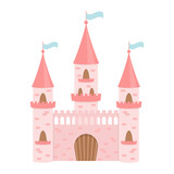 Fototapeta Tulipany - Fairytale pink castle for the princess. Isolated on a white background.