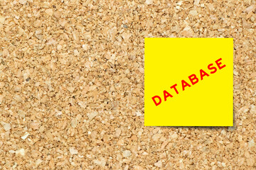 Poster - Yellow note paper with word database on cork board background with copy space