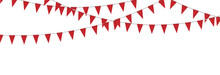 Red Bunting Party Flags Isolated On White Background, Vector Illustration