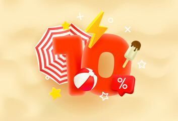 Aufkleber - 10 percent suumer discount concept. 3d style vector illustration