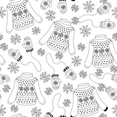 Seamless pattern with sweaters, mittens