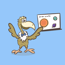 Cute Vulture Student Cartoon Character Holding Bag Illustration, Back To School Concept