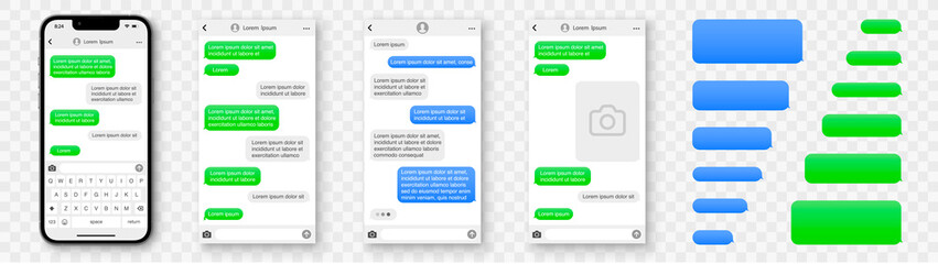 Message smartphone template. Message bubbles chat on smartphone icons. Phone chatting sms template bubbles. Place your own text - stock vector.
