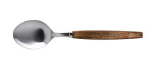 Top Views Stainless Steel Spoon With Wooden Handle Vintage Style Isolated On White Background,  Clipping Path.