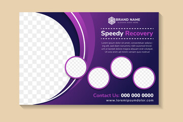 Wall Mural - flyer template design with example headline is speedy recovery. curve for space of photo collage. ad