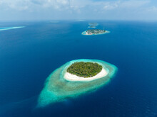 Aerial View Of A Tropical Island In Baa Atoll, Maldives