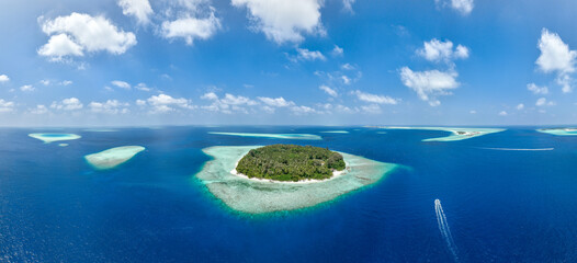 Wall Mural - aerial panorama of tropical islands in the kaafu atoll, maldives