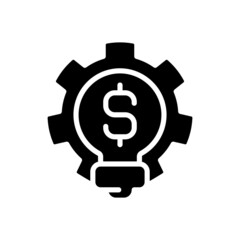 Sticker - Business idea black glyph icon. Startup entrepreneur. Profitable brainstorming. Money-making strategy. Develop product. Silhouette symbol on white space. Solid pictogram. Vector isolated illustration