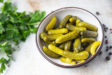 gherkins cucumber salted pickled vegetable food meal snack on the table copy space food background 