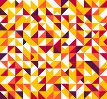 Colorful Triangles Geometric Background. Trendy Pop Art Colors Pattern. Geometry Wallpaper Texture. Yellow, White, Pink, Violet, Blue, Purple And Orange Triangles Background Vector